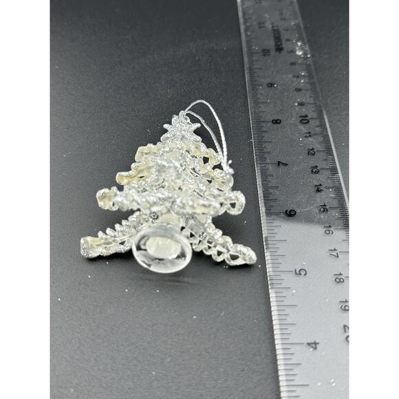 Vintage Hand Spun Glass Christmas Tree Ornament 3" Silver Accents Frosted NIB - Picture 8 of 9